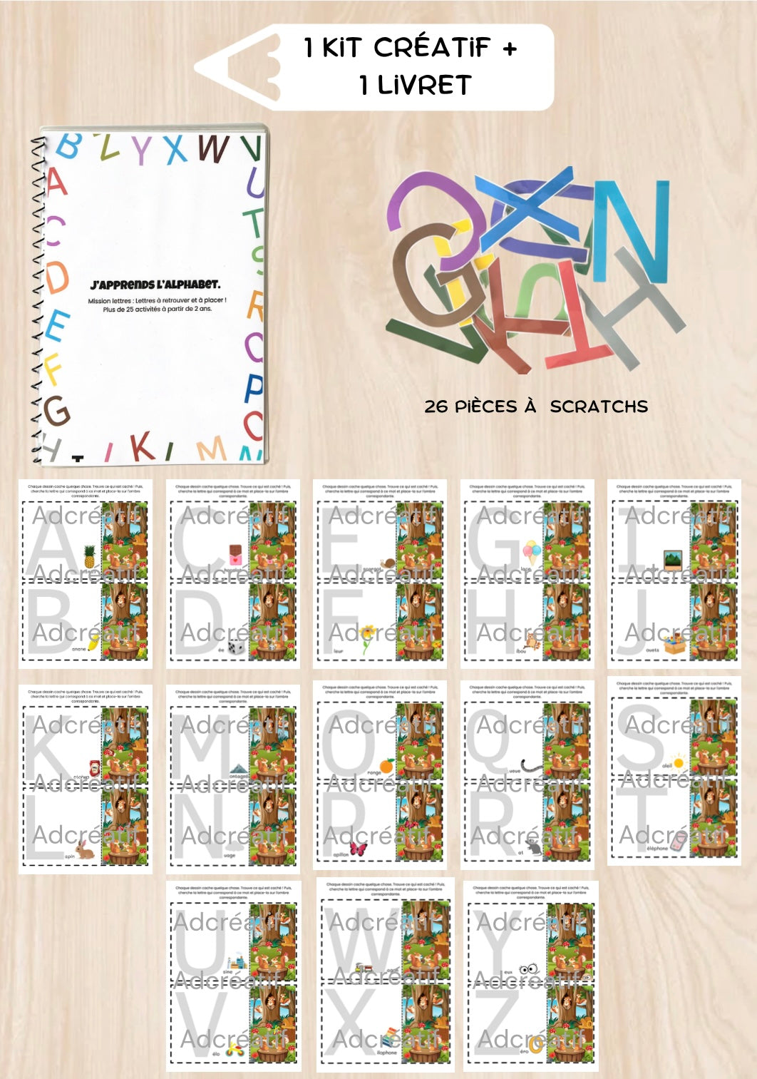 Pack Alphabet – Livret à scratch + Kit créatif