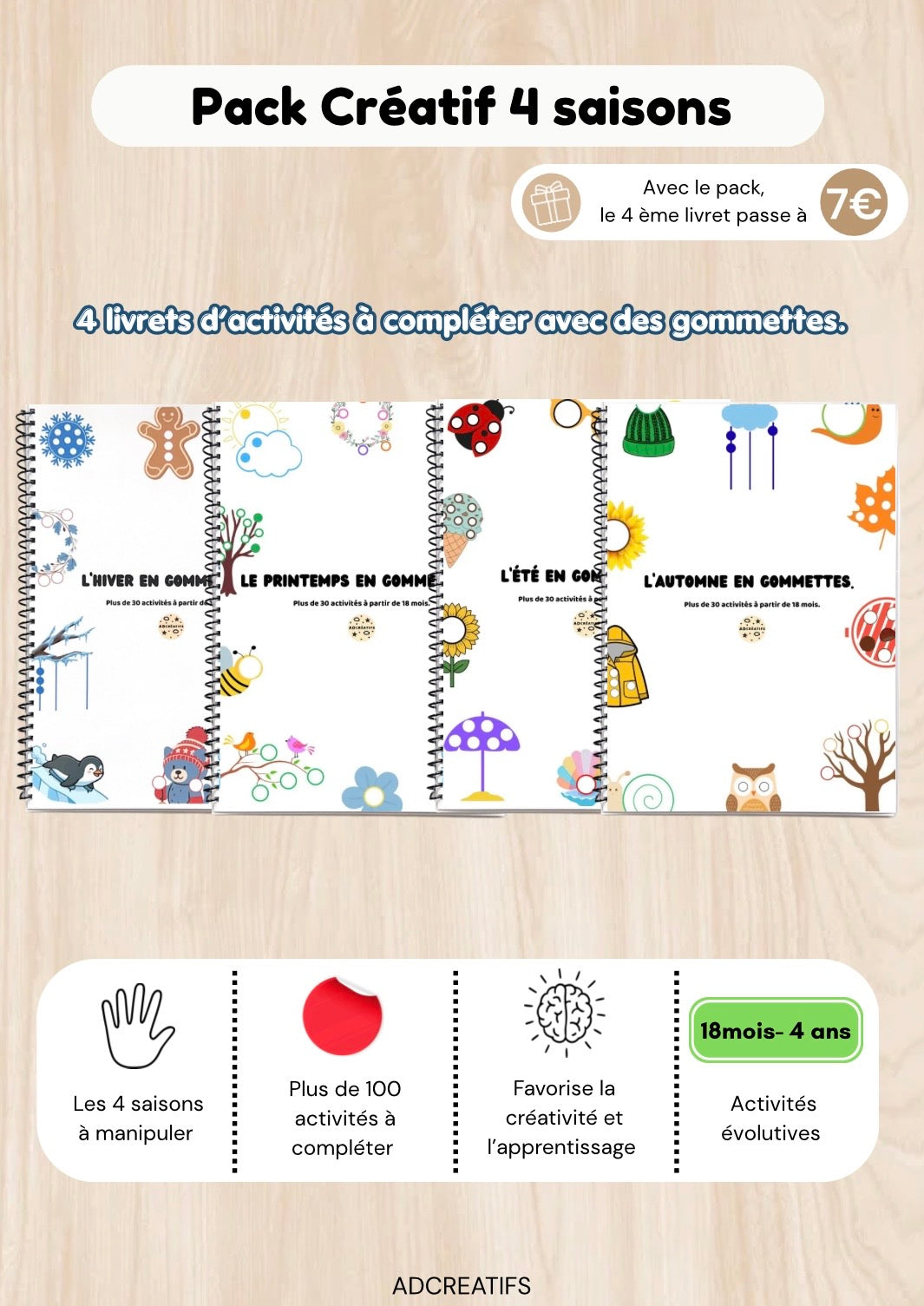 Pack créatif 4 saisons – livrets d’activités gommettes