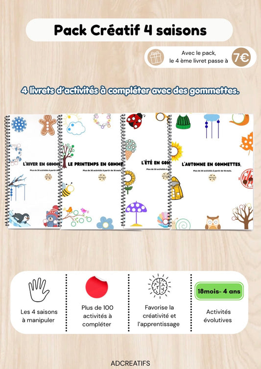 Pack créatif 4 saisons – livrets d’activités gommettes