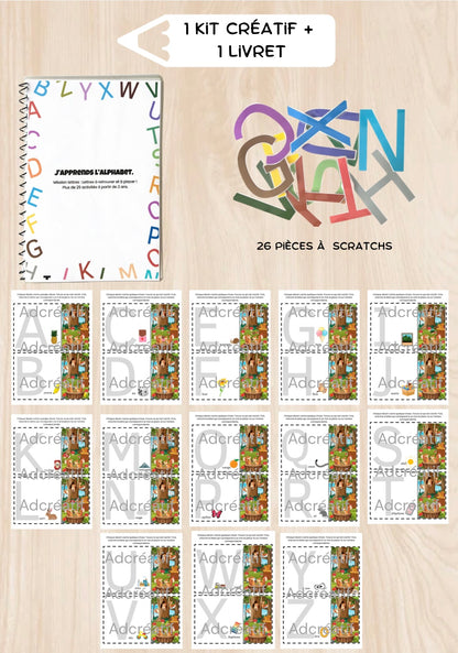 Pack Alphabet – Livret à scratch + Kit créatif